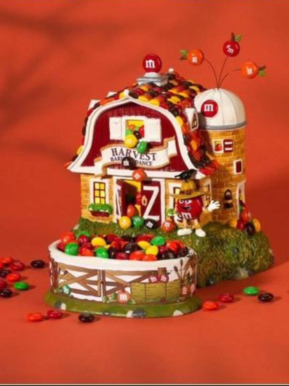 VTG Rare Dept 56 M&M Harvest Barn Lighted House Candy Dish